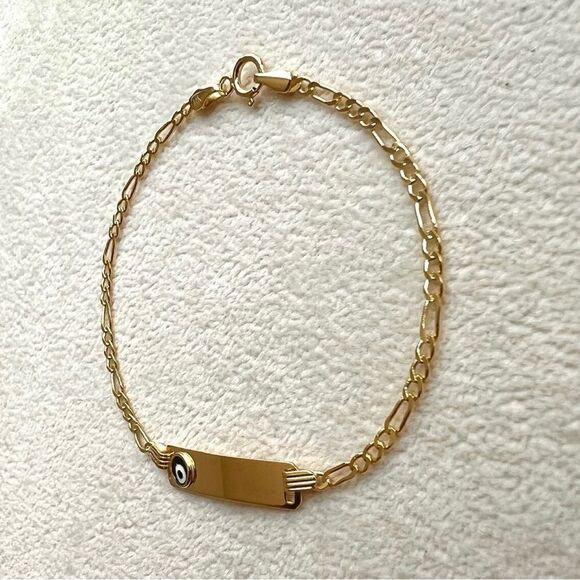 14k solid yellow gold kids bracelet | evil eye ID baby Bracelet | - Picture 8 of 10